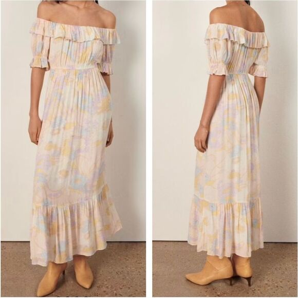 ba&sh Dresses & Skirts - Ba&sh Noma Printed Maxi Dress Off Shoulder Ruffle Pastel Floral Size S